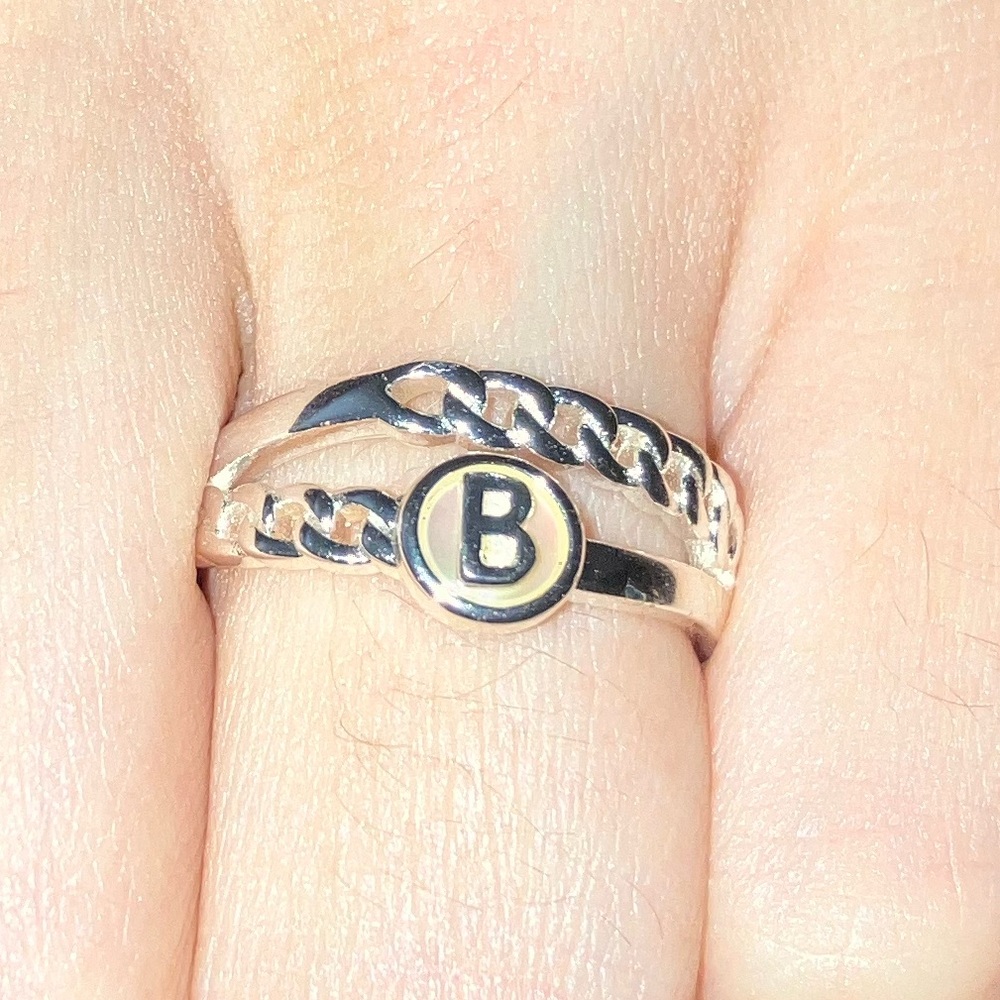 ring with a letter B on it